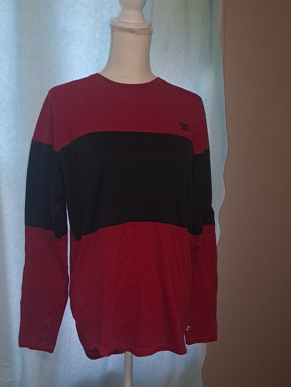 DC Men's Long Sleeve Red and Black Block Crew